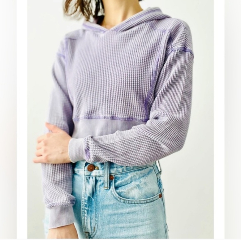 Wild Fable Cropped Waffle Knit Hoodie Purple Womens Size XS